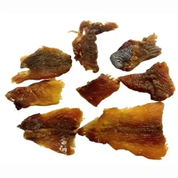 friandise pour chien, morceaux de peau de saumon et de truite tendre