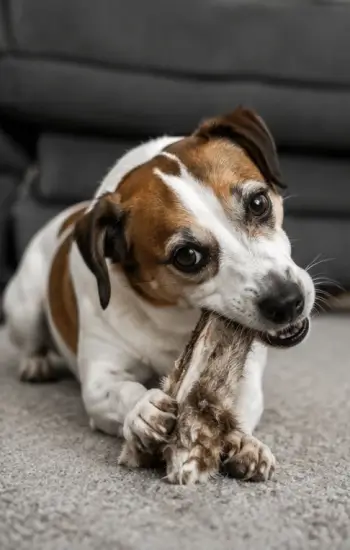 chien chasse mangeant friandise proteine alimentation saine