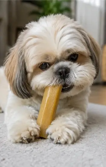 chien petite taille mangeant friandise naturelle fromage recompense