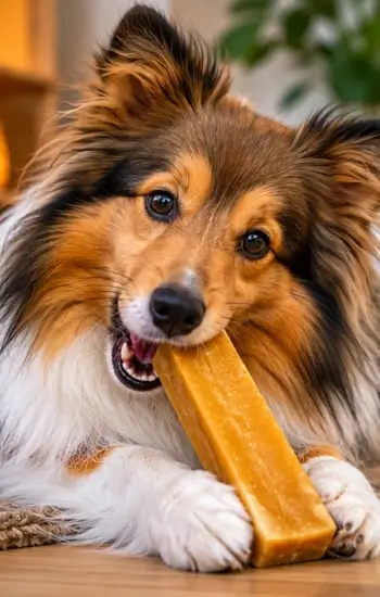 chiot mastiquant friandise naturelles sechees longue duree