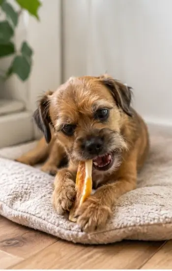 vieux chien rognant friandise naturelle fromage mastication